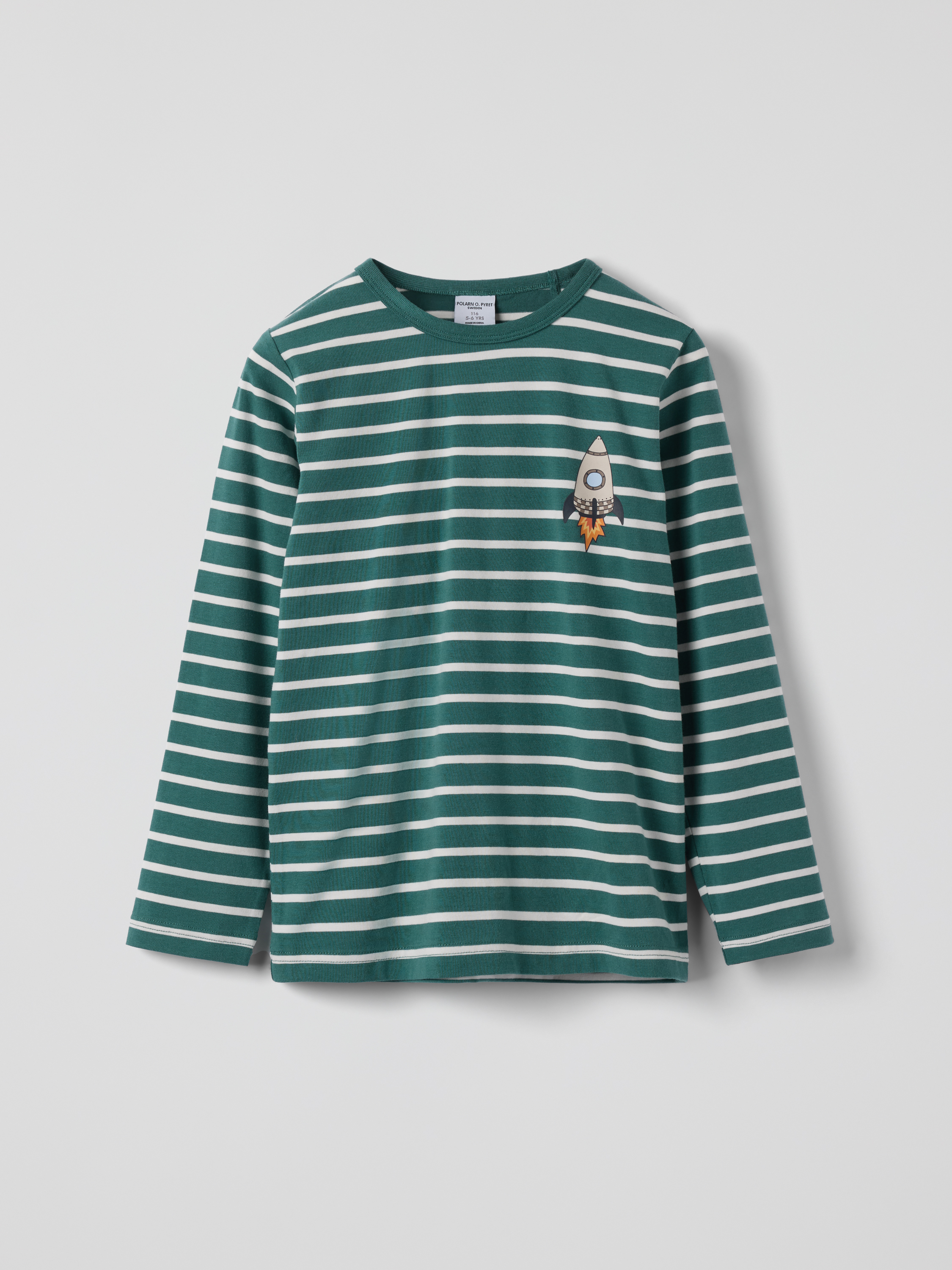 Long-sleeved striped t-shirt space rocket