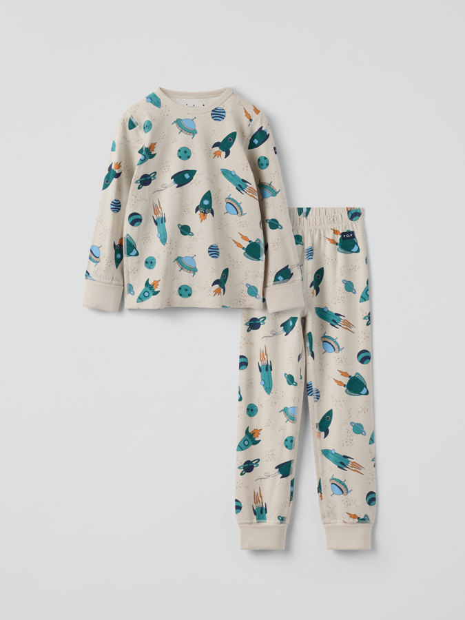 Two-piece spaceship pajamas