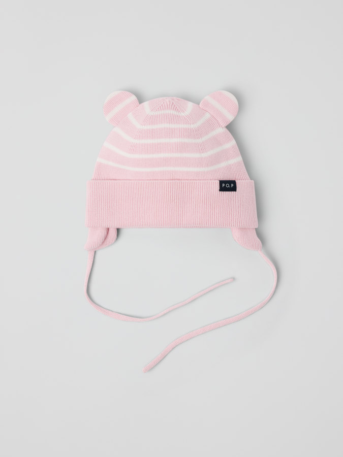 Striped knitted hat with ears