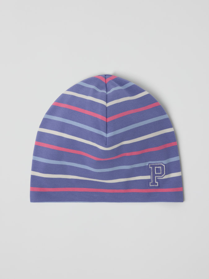Striped jersey beanie with "P" appliqué Striped jersey beanie with "P" appliqué