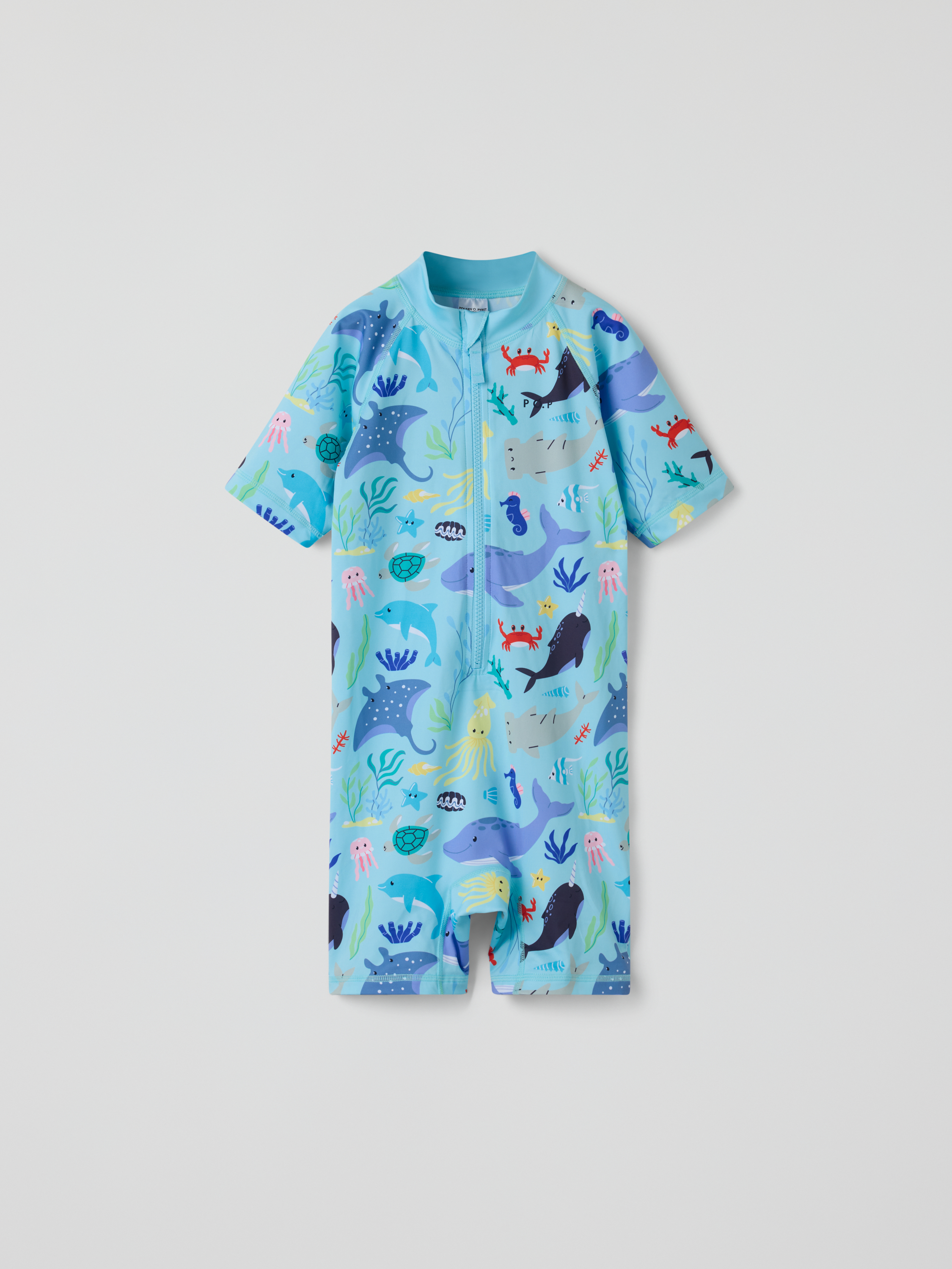 Polarn O. Pyret Turquoise Short Sleeve Uv Suit Sea Creatures