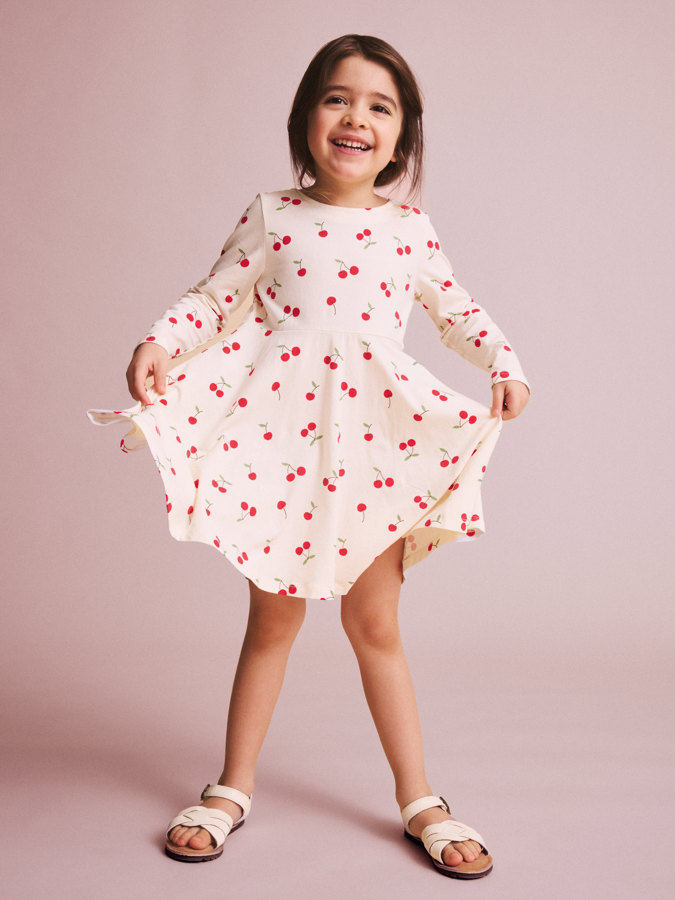 Long sleeve twirl dress cherry