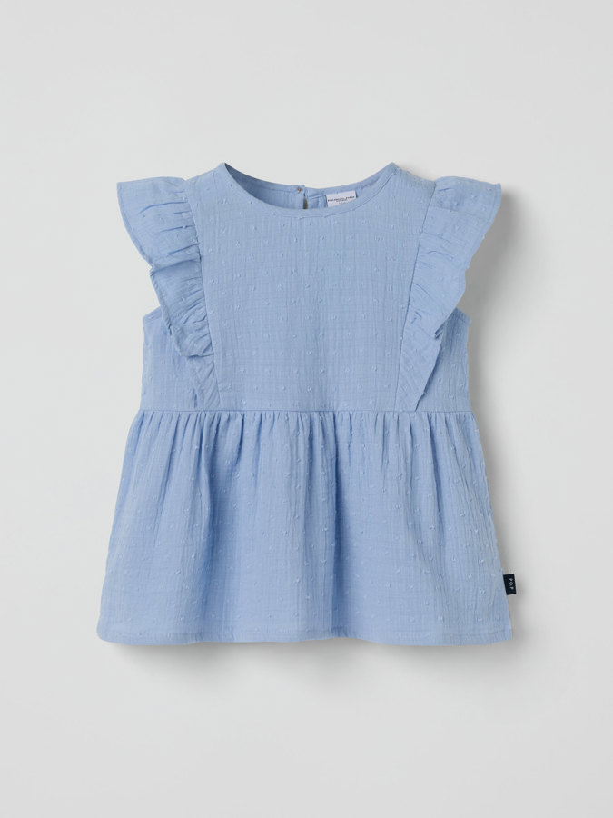 Gewebte bluse mit volant gepunktet Gewebte bluse mit volant gepunktet