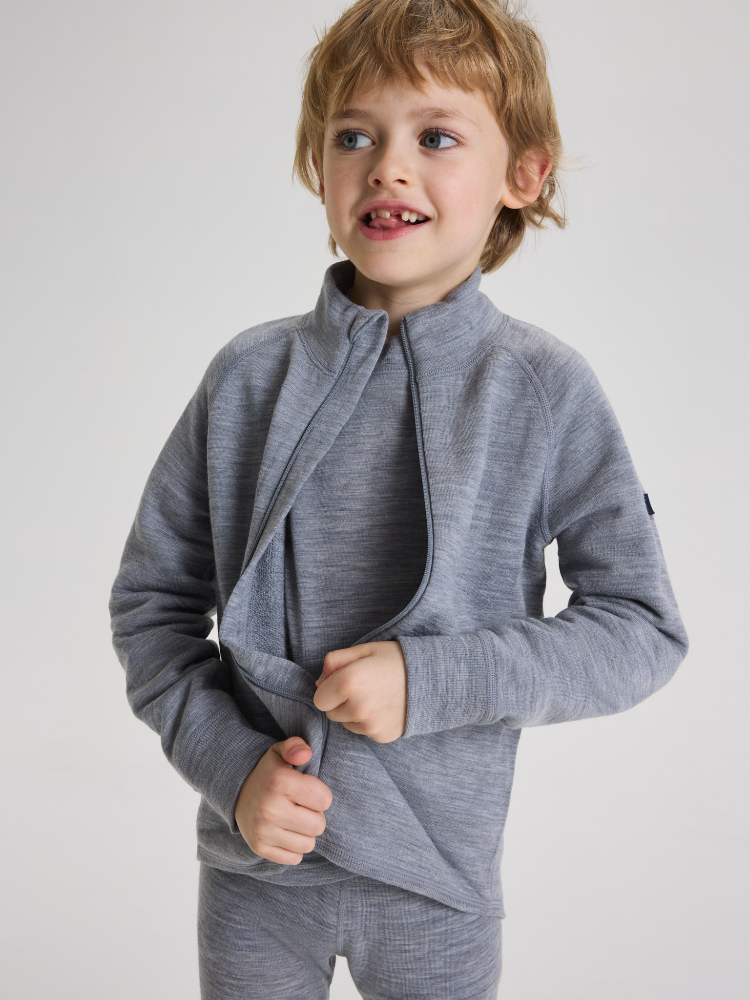 Polarn O. Pyret Grey Jacket Merino Wool Terry